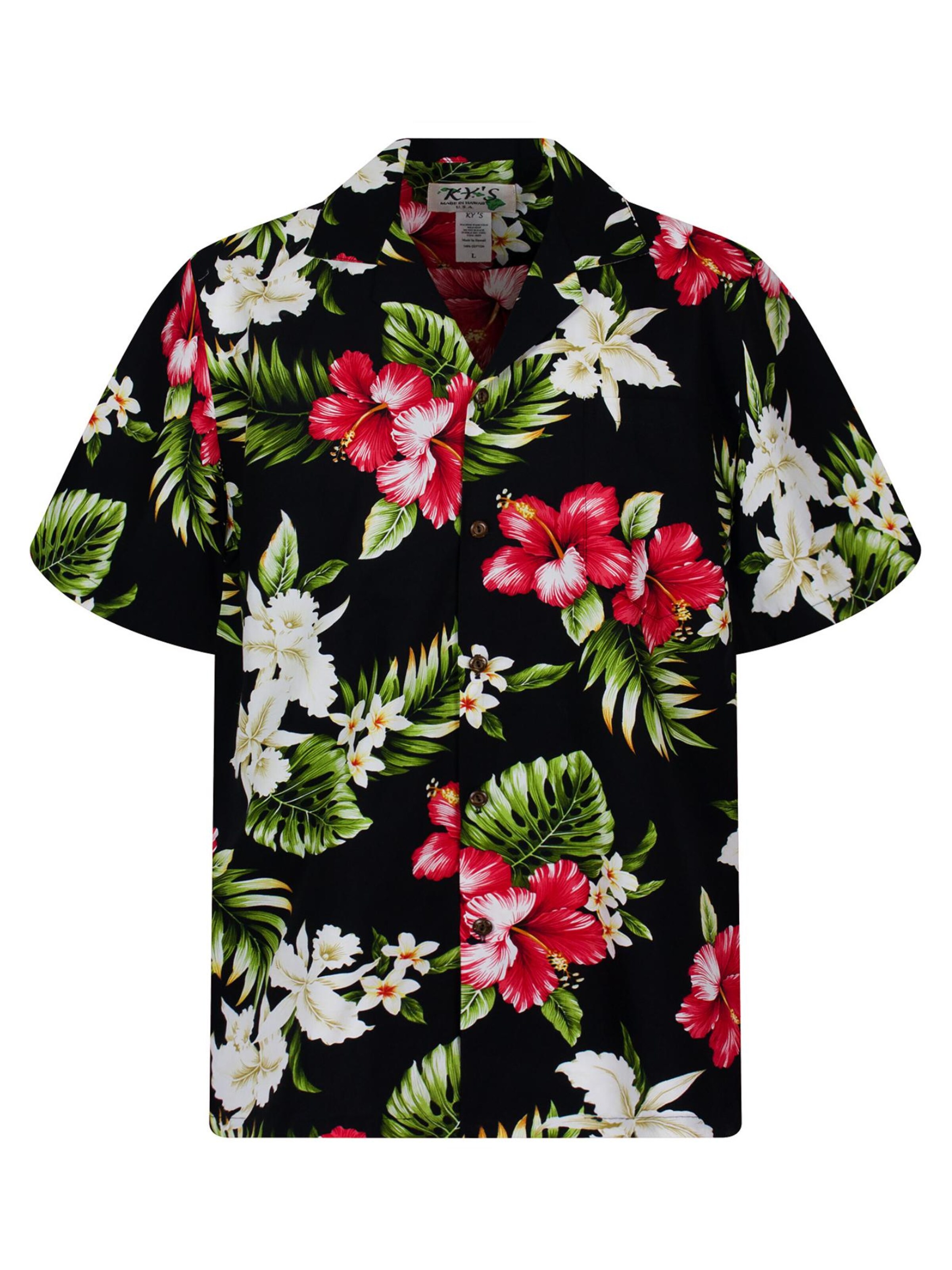 KY's Hemd 'Hibiskus Allover'‌‌‌‌‌‌‌ in Schwarz: Vorderseite