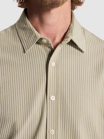 CAST IRON Slim fit Overhemd 'Jersey shirt with stripe pattern and woven effect' in Beige