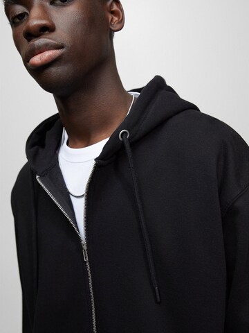 Pull&Bear Zip-Up Hoodie in Black