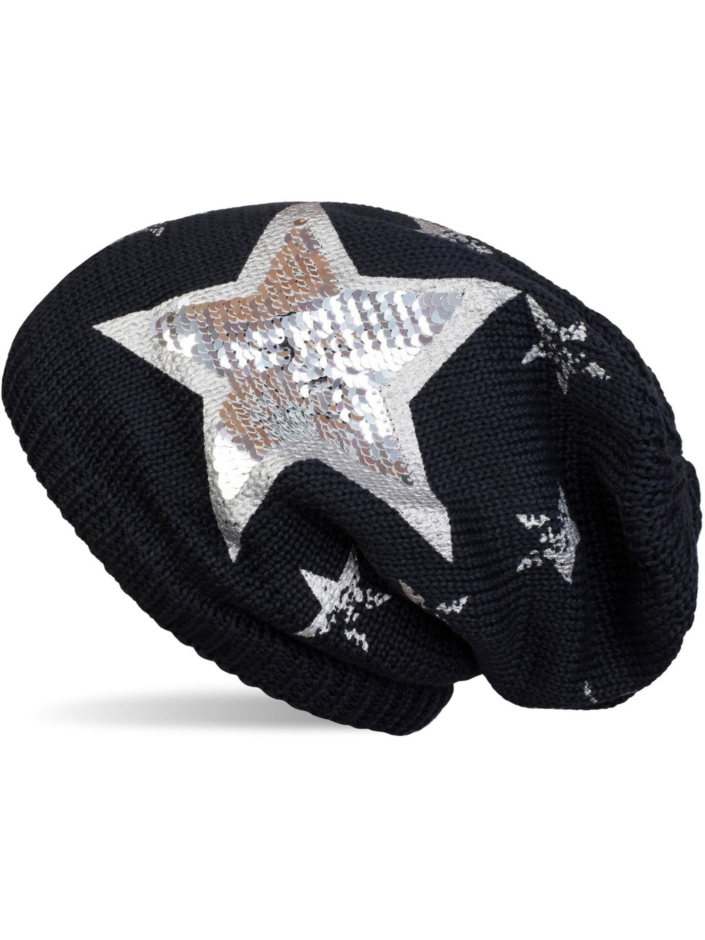 styleBREAKER Mütze 'Strick Beanie mit Pailletten Stern Print'‌‌‌‌‌‌‌‌‌‌ in Blau: Vorderseite