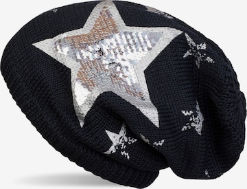 styleBREAKER Mütze 'Strick Beanie mit Pailletten Stern Print' in Blau: Vorderseite