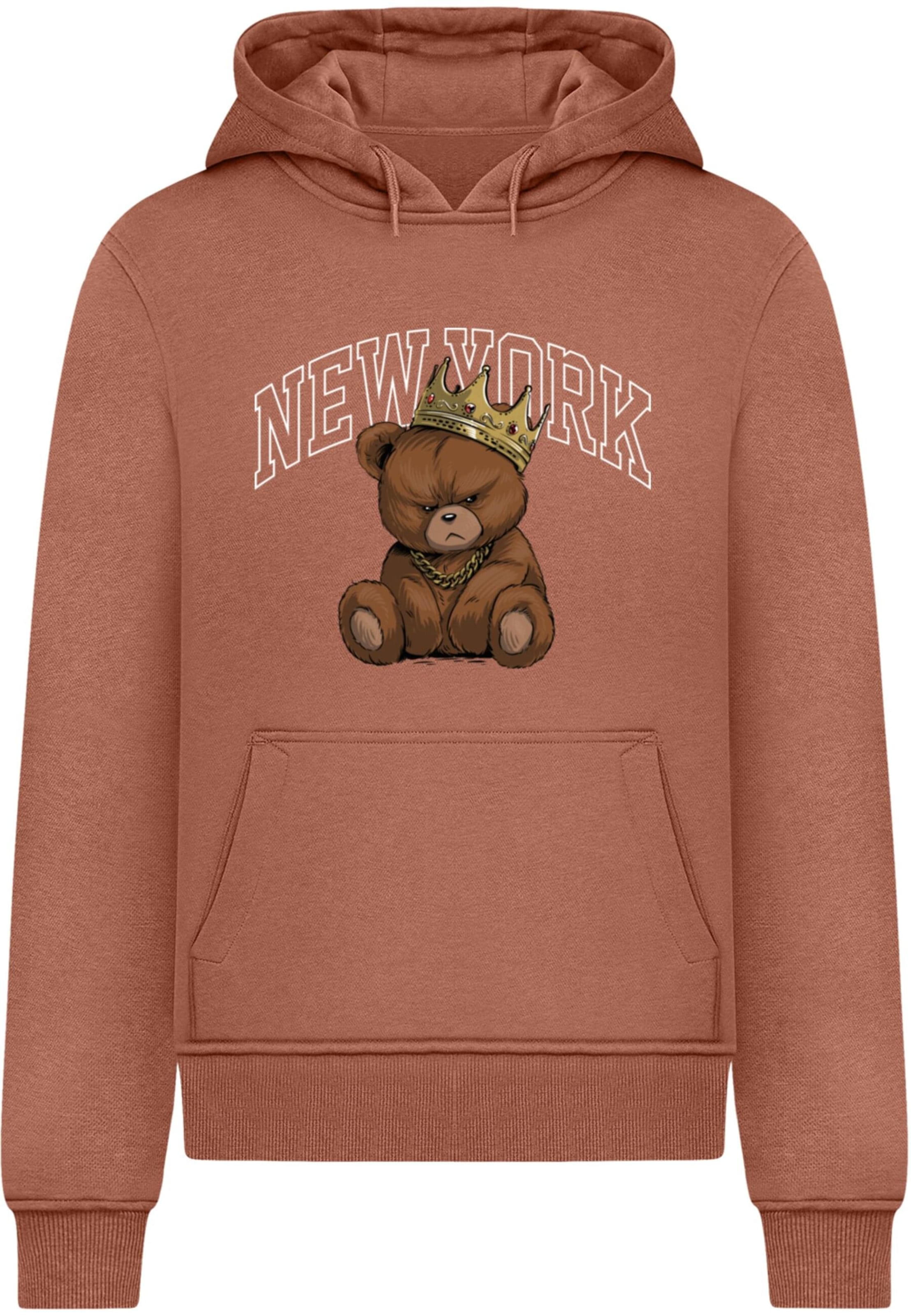 Sweat-shirt 'NY Crowned Bear' Mister Tee en marron : devant