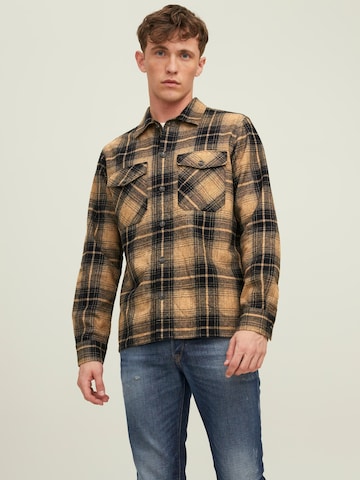 JACK & JONES Comfort fit Button Up Shirt 'Jay' in Brown: front