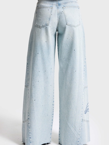IT'S BASIC Wide leg Jeans 'RHINESTONE PALAZZO MID RISE JEANS' in Blue
