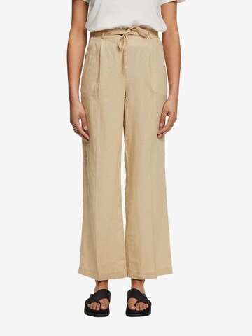 ESPRIT Wide leg Pleated Pants in Beige: front