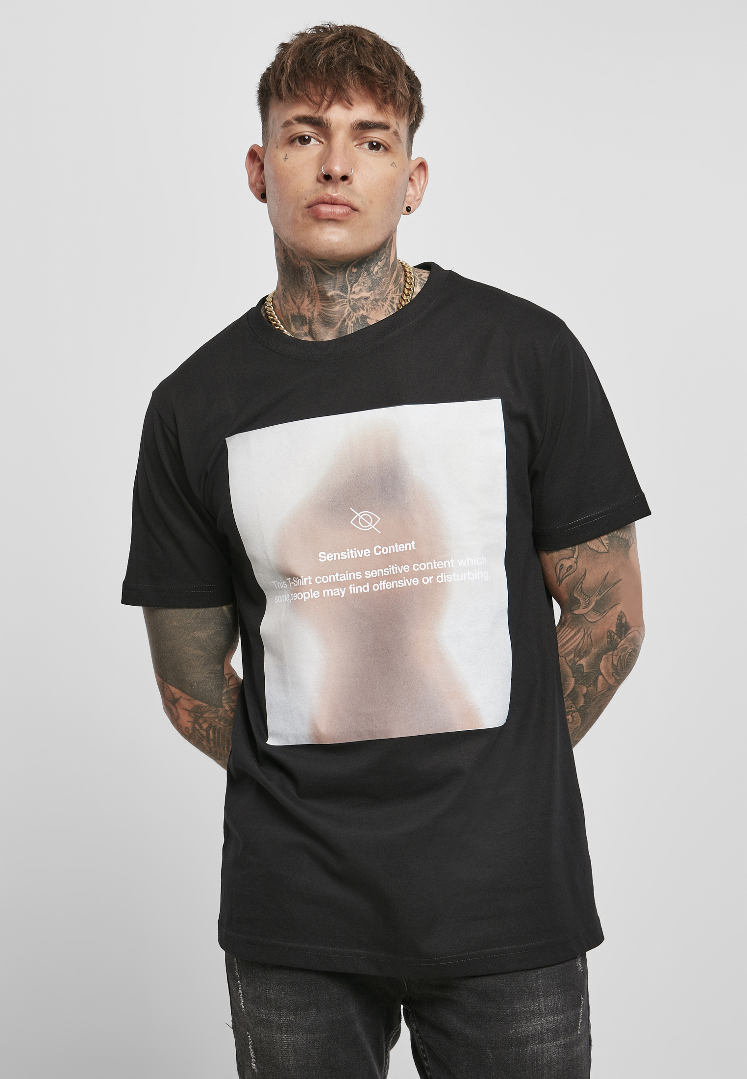 Mister Tee T-Shirt Uomo 'Sensitive Content', 100% Cotone, Nero, Taglia 3XL, Vestibilità Regolare