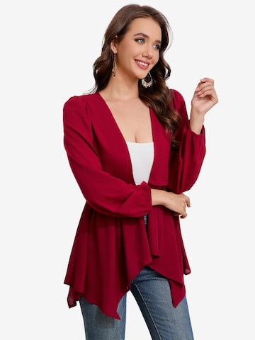 KoJooin Marynarka 'Damen-Cardigan mit drapierter Vorderseite, langen Ärmeln und asymmetrischem Wasserfallsaum, leicht' w kolorze czerwony: przód
