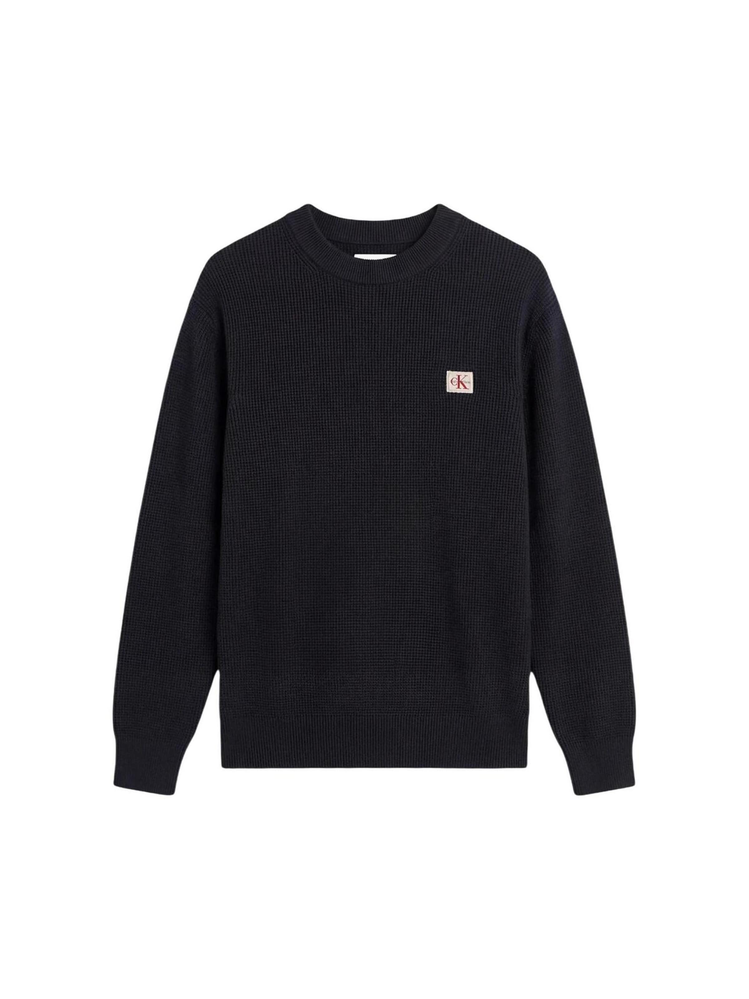 Calvin Klein Jeans Trui 'LS EZ COTTON WAFFLE LV04RD313G' in Zwart: voorkant