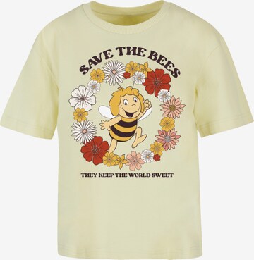 F4NT4STIC Shirt 'Die Biene Maja Save The Bees Heroes of Childhood' in Geel: voorkant