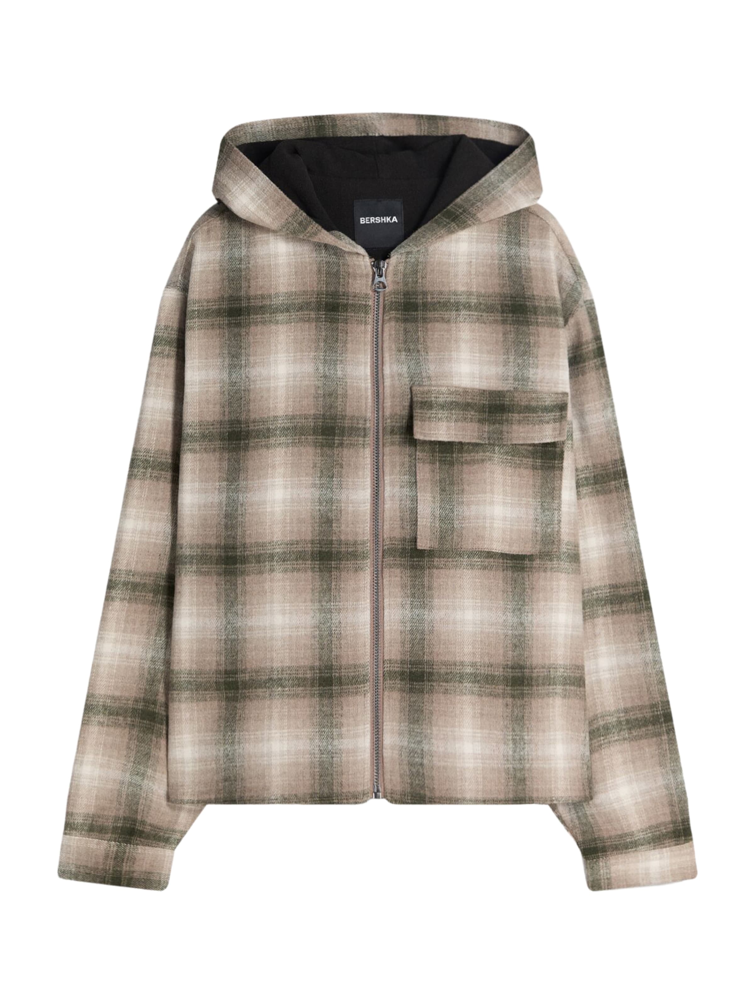 Bershka Veste mi-saison en brun foncé / kaki / blanc, Vue avec produit