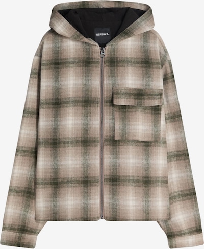 Bershka Välikausitakki värissä tummanruskea / khaki / valkoinen, Tuotenäkymä