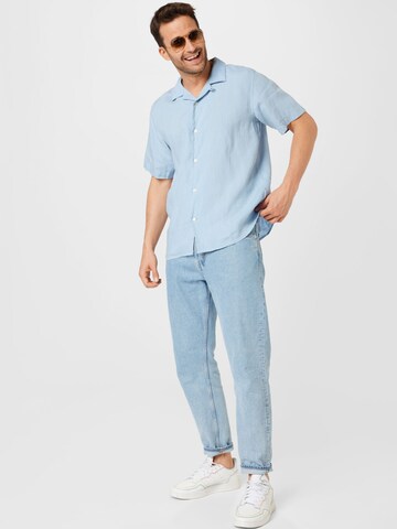 KnowledgeCotton Apparel Regular Fit Hemd 'WAVE' (GOTS) in Blau