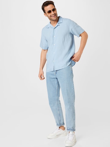 KnowledgeCotton Apparel Regular fit Button Up Shirt 'WAVE' in Blue