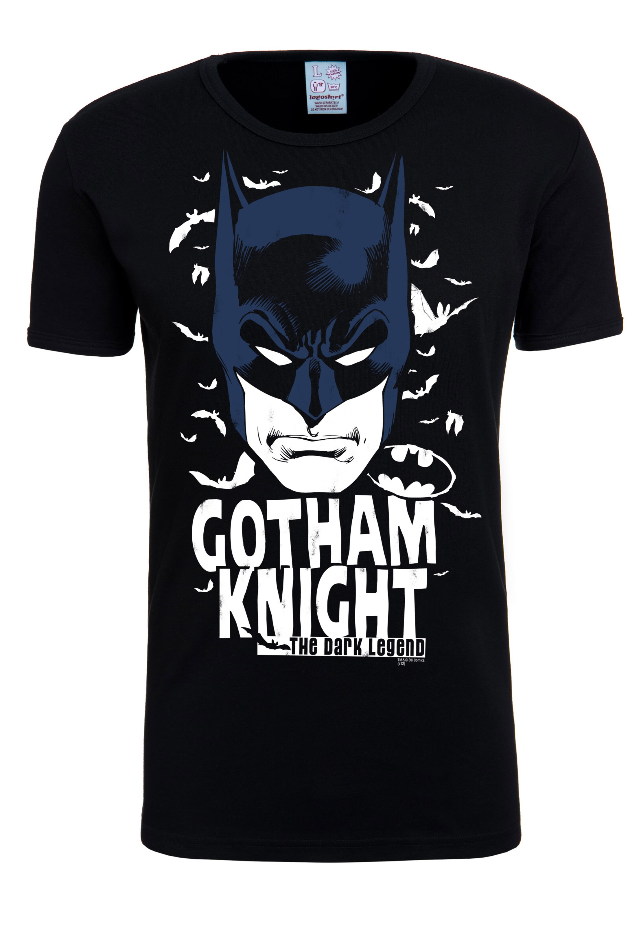 LOGOSHIRT Shirt 'Batman - Gotham Knight' in Zwart: voorkant