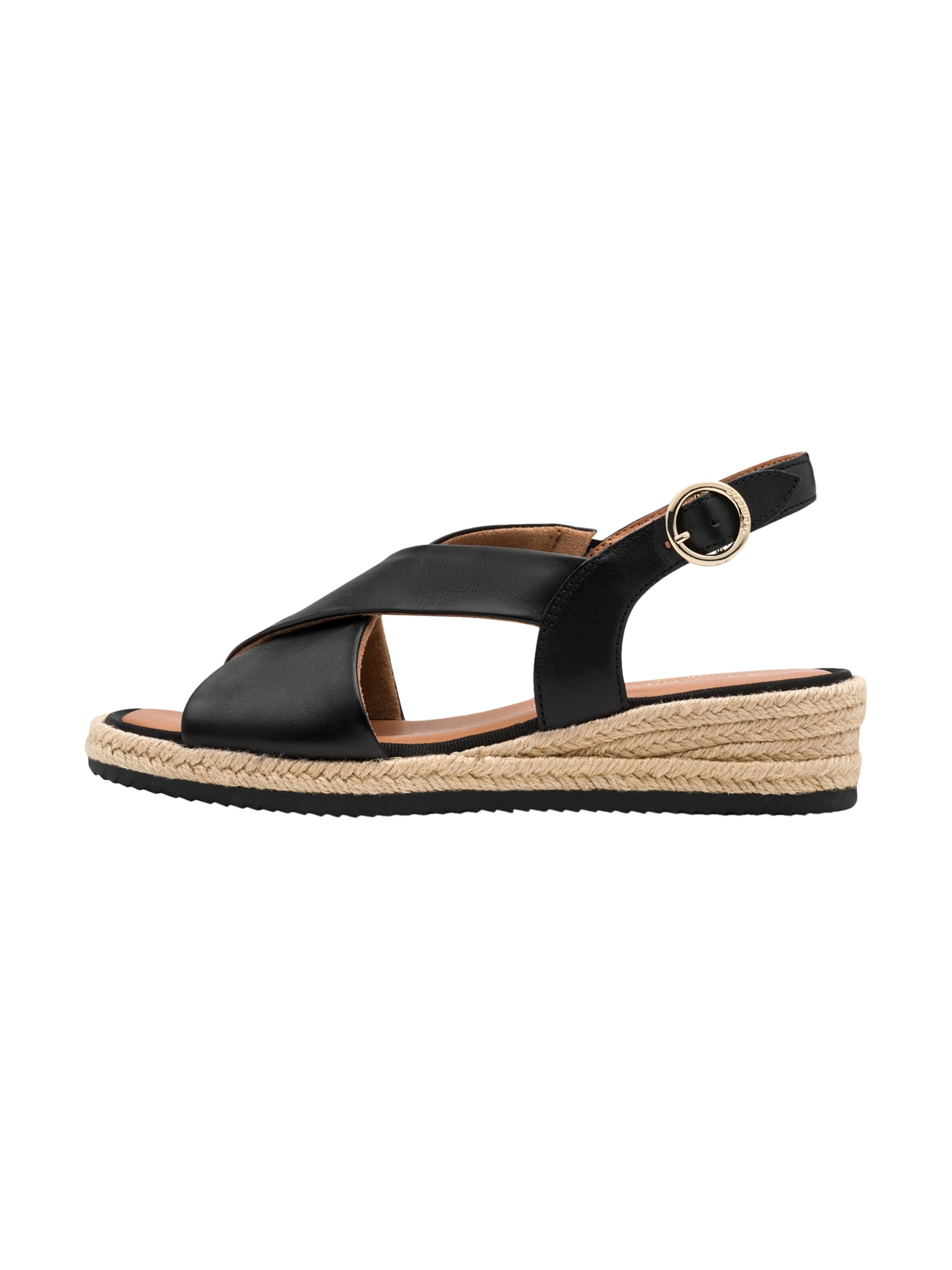 Tamaris - Sandalias 'Ledersandalen mit Keilabsatz – Comfort' en negro