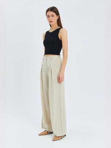 MixRay Wide leg Bandplooibroek in Beige