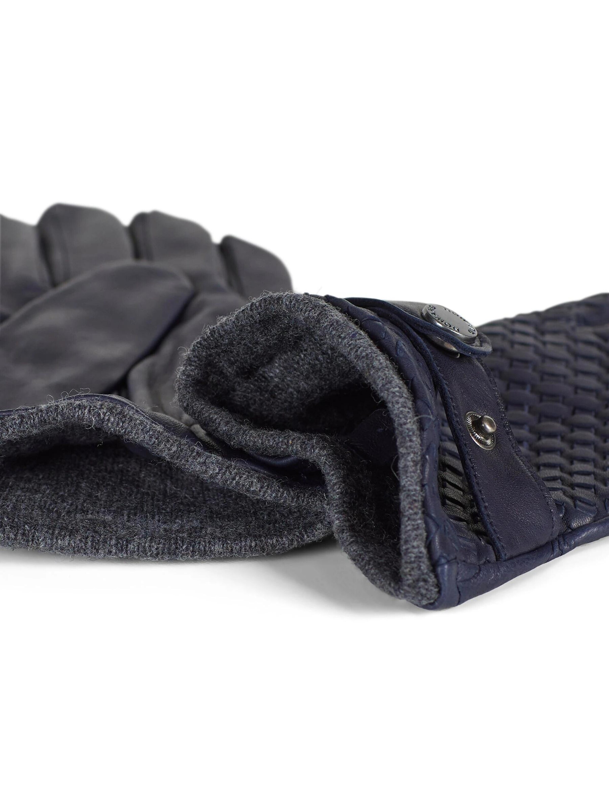 Howard London Fingerhandsker 'Leather Braided Gloves Axel Navy' i blå