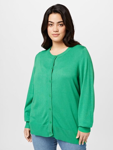 Zizzi Knit Cardigan 'CACARRIE' in Green: front