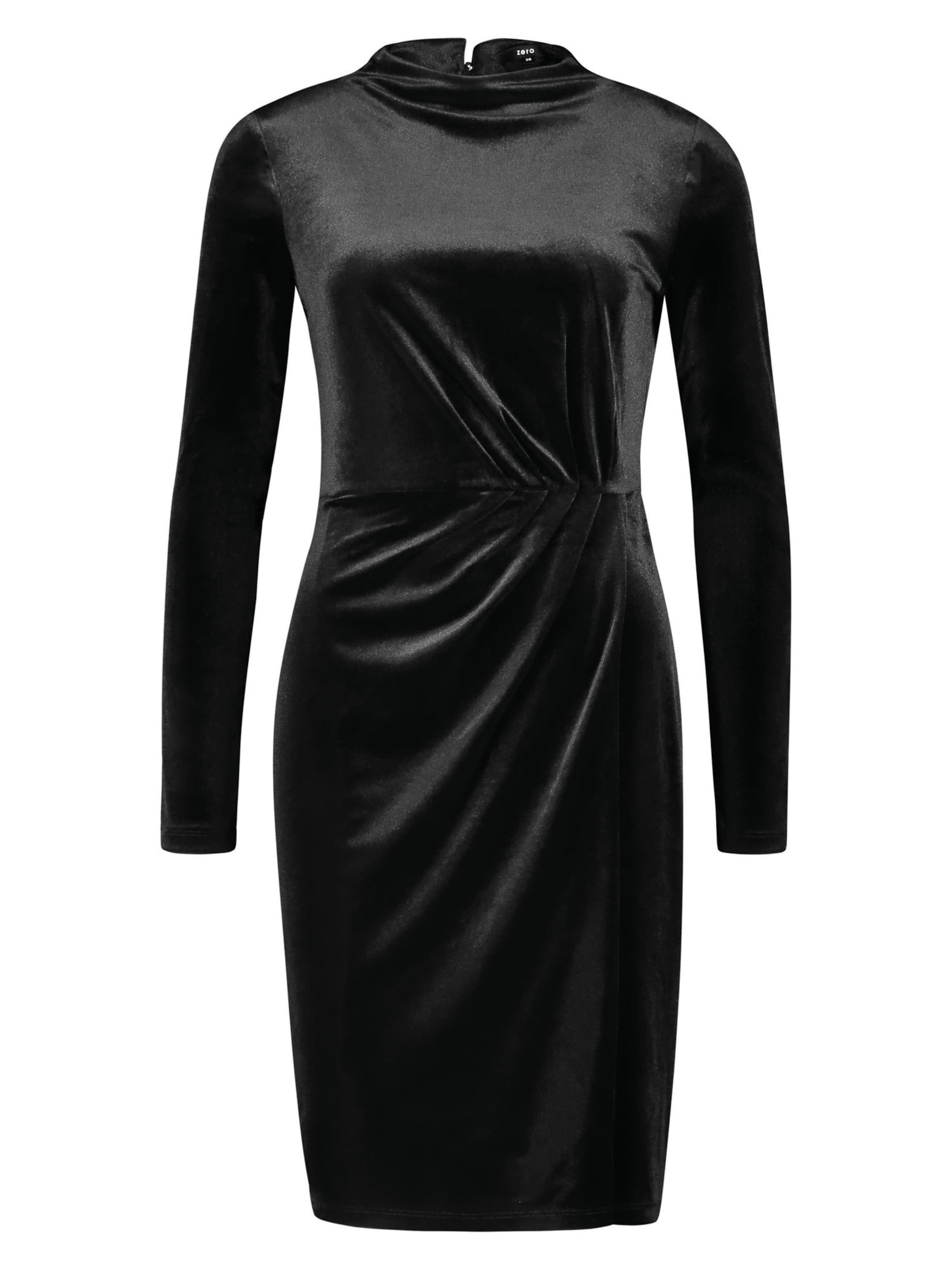 zero Samtkleid mit hohem Kragen in Schwarz: Vorderseite