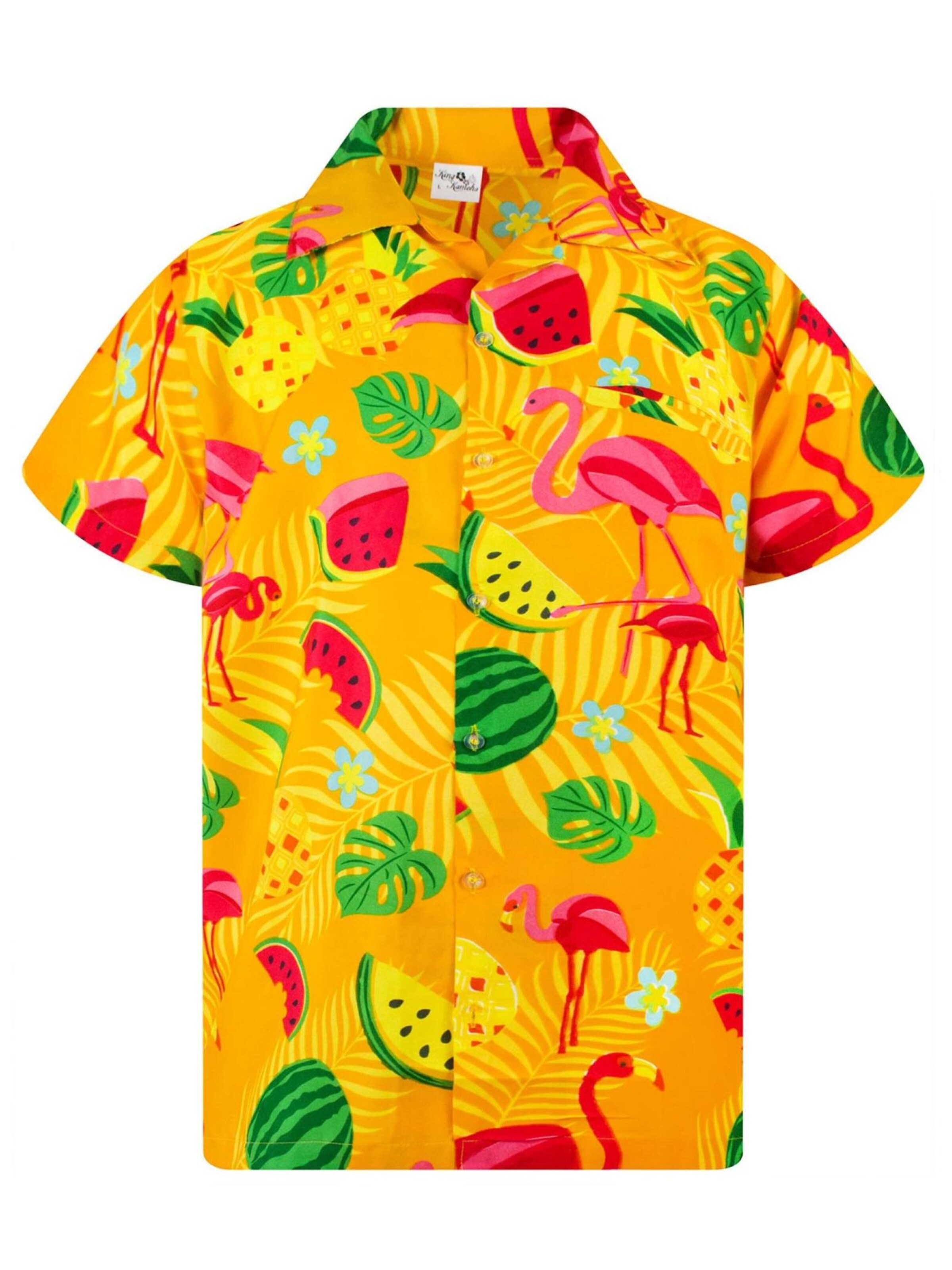 King Kameha Shirt 'Flamingo Melone'‌‌‌‌‌‌‌ in Gelb: Vorderseite