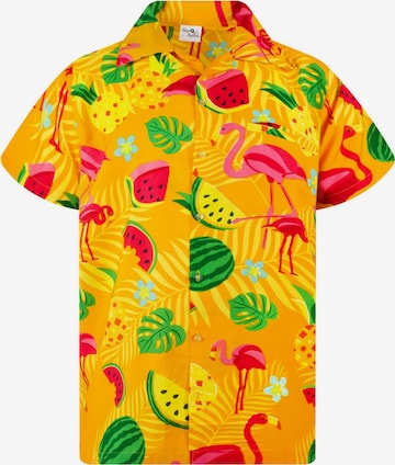 King Kameha Shirt 'Flamingo Melone' in Yellow: front