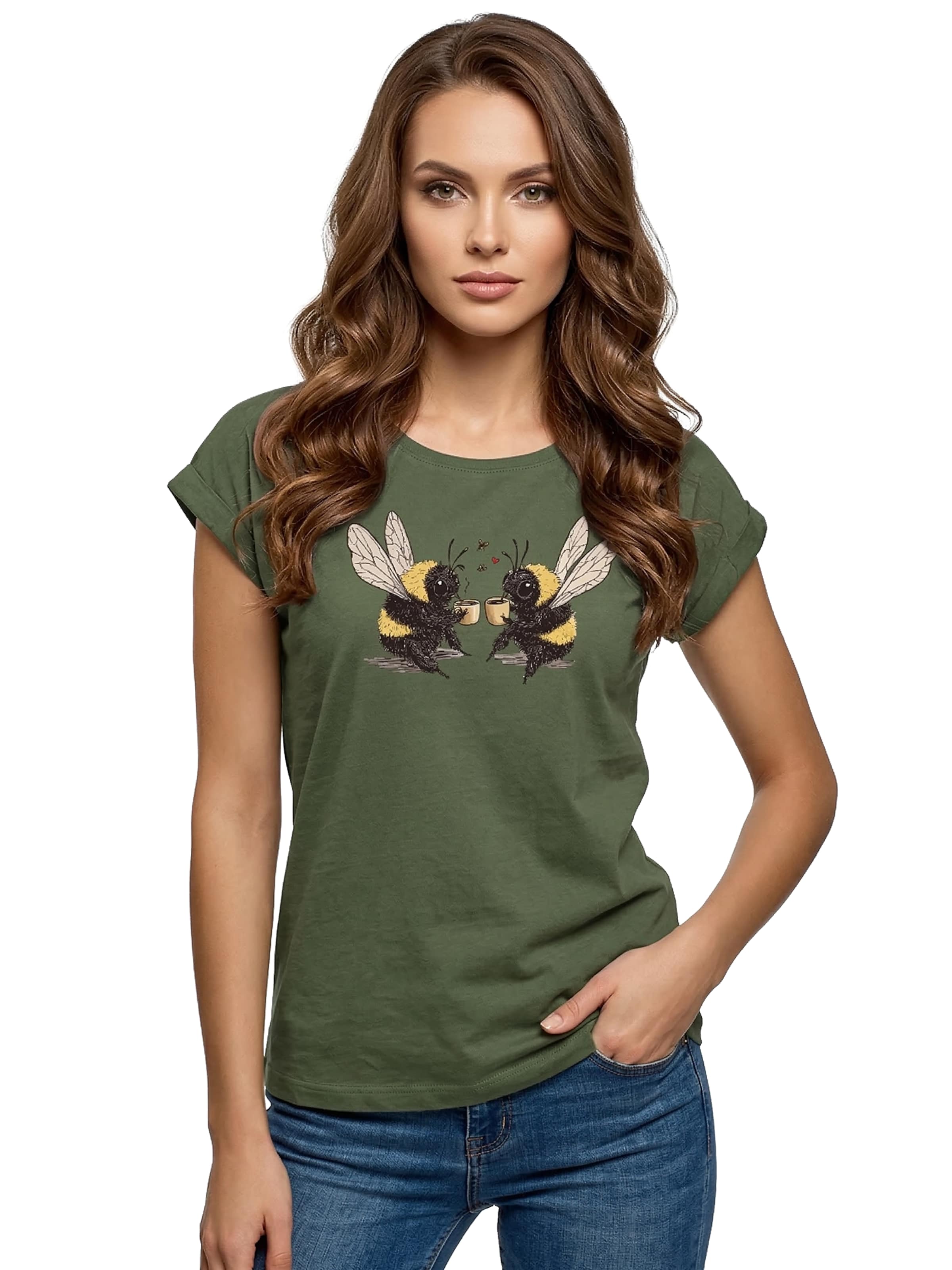 MAKAYA Shirt 'Kaffeeklatsch' in Green: front