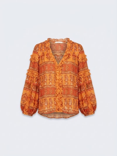 Miss June Chemisier 'Blouse Glossy' en S-M en orange, Vue avec produit