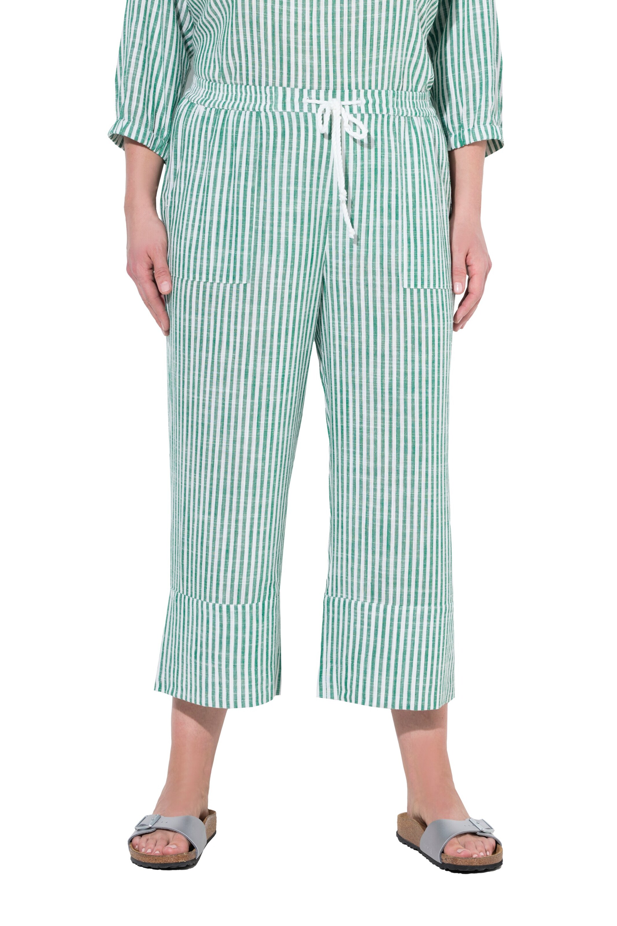 Ulla Popken Wide leg Broek in Groen: voorkant