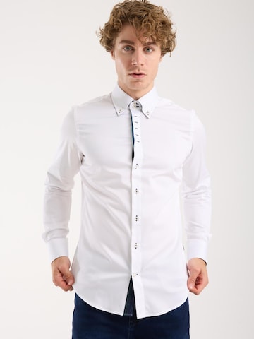 Slim fit Camicia 'Roma Iconic Satin Man Shirt Grey' di 7Camicie in bianco: frontale