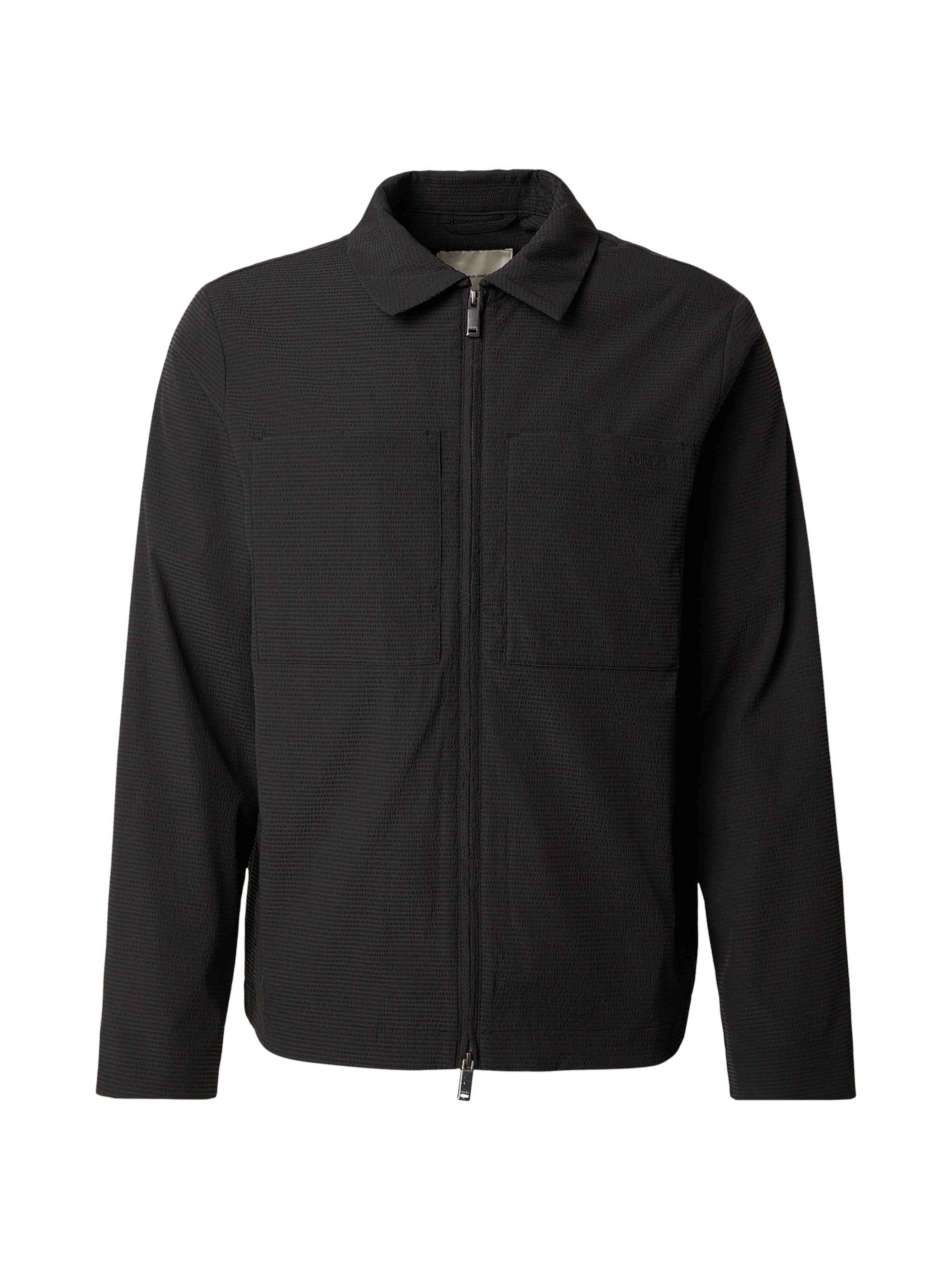 Calvin Klein Átmeneti dzseki 'Seersucker' - fekete: elől