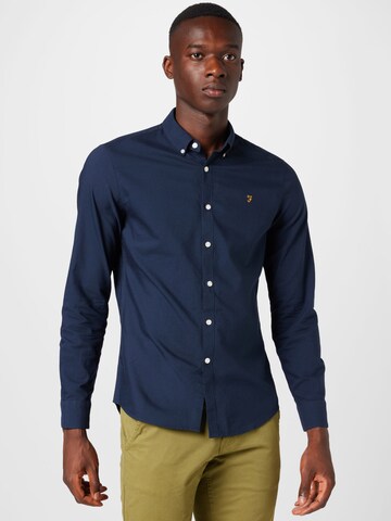 FARAH Slim fit Button Up Shirt 'BREWER' in Blue: front