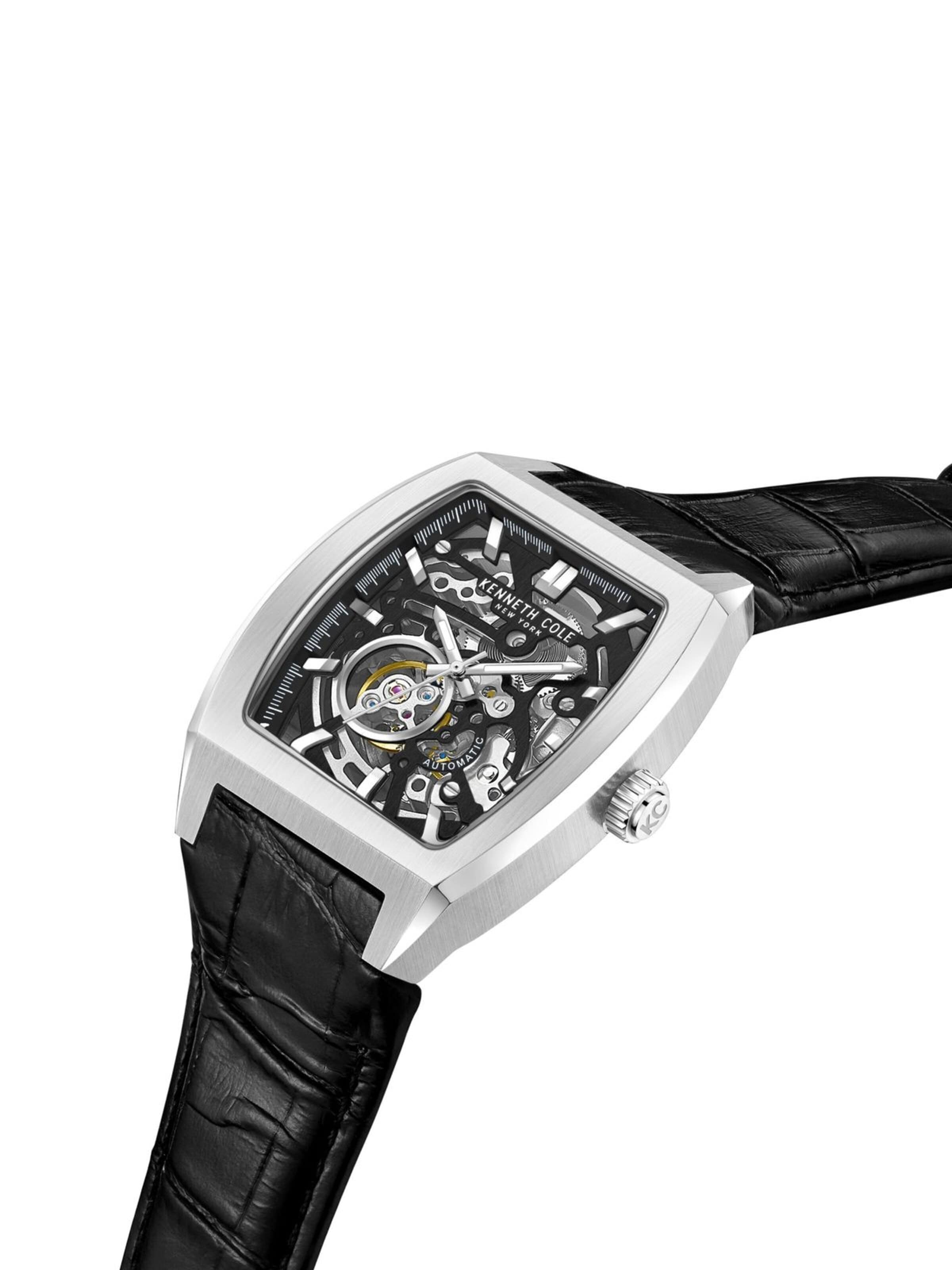 Kenneth Cole Analogové hodinky 'Automatic watch Automatic Leather Curve' – černá