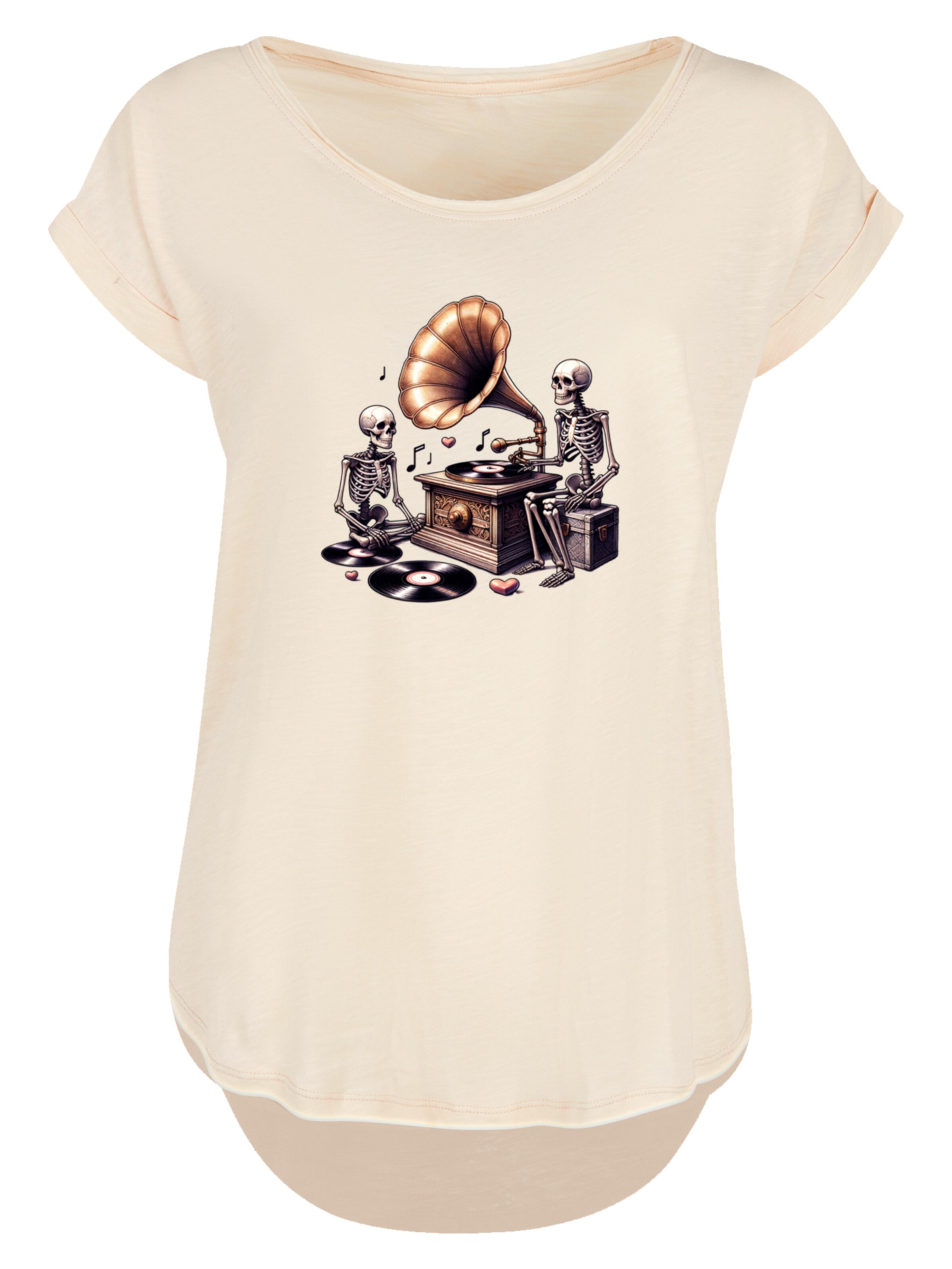 T-shirt 'Gothic Skeleton Vintage Vinyl Plattenspieler' F4NT4STIC en beige : devant