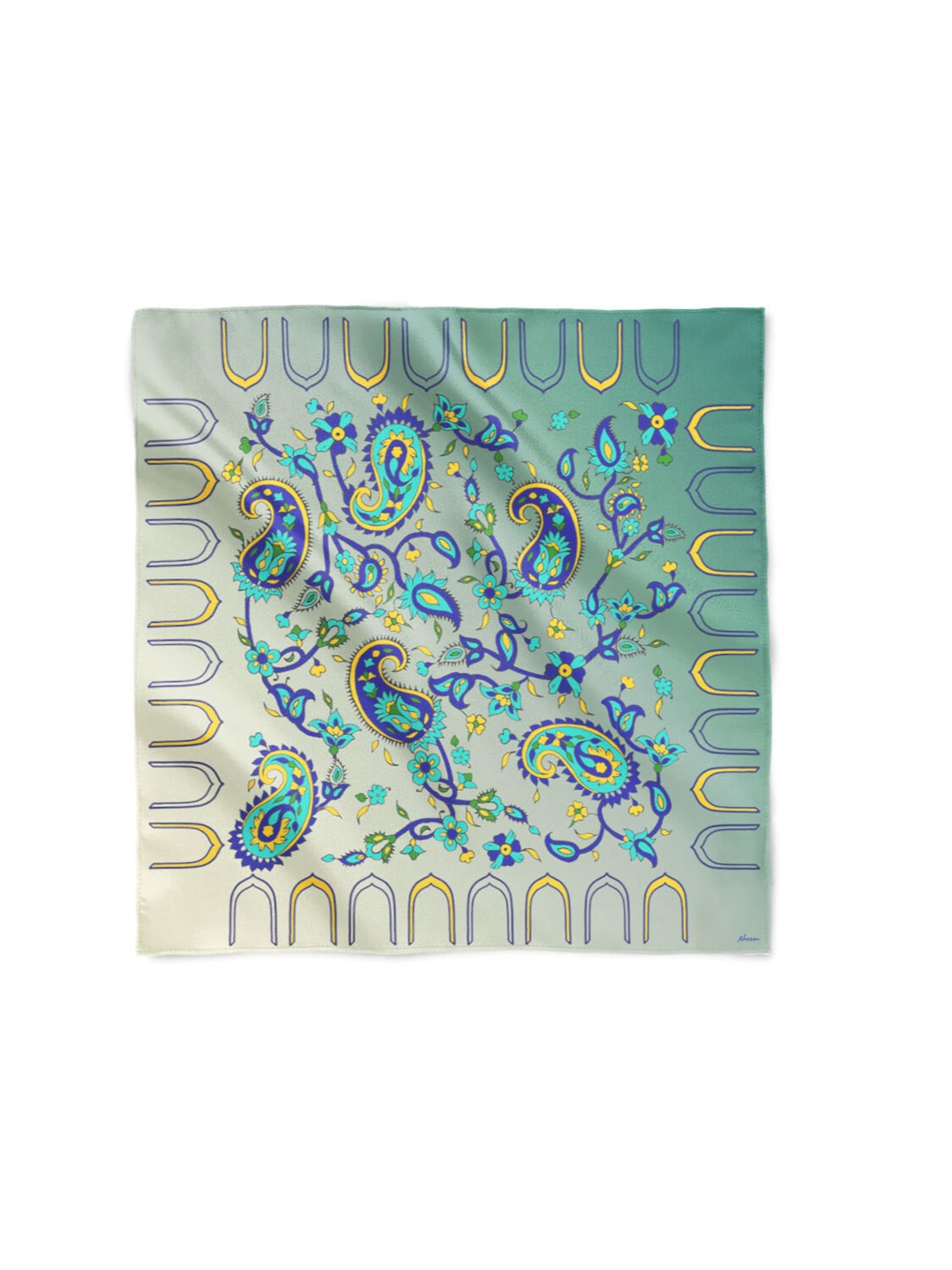 Foulard per costume tradizionale 'Bote 140x140 Cashmere wool silk Scarf - Blue/Green' di AFROZAN in blu: frontale