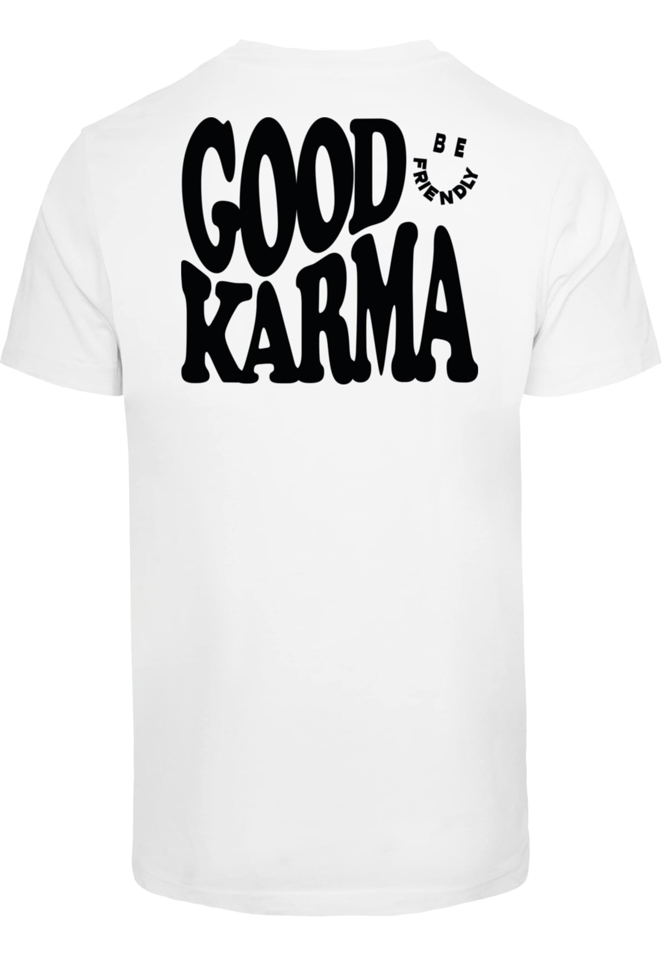 Maglietta 'Good Karma Friendly' di Mister Tee in bianco