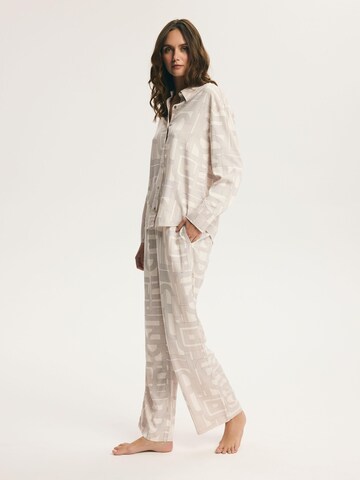 ESOTIQ - Pijama 'Pyjama Set bequem weich Viskose langärmlig Hemdkragen Muster Mosaic' en beige