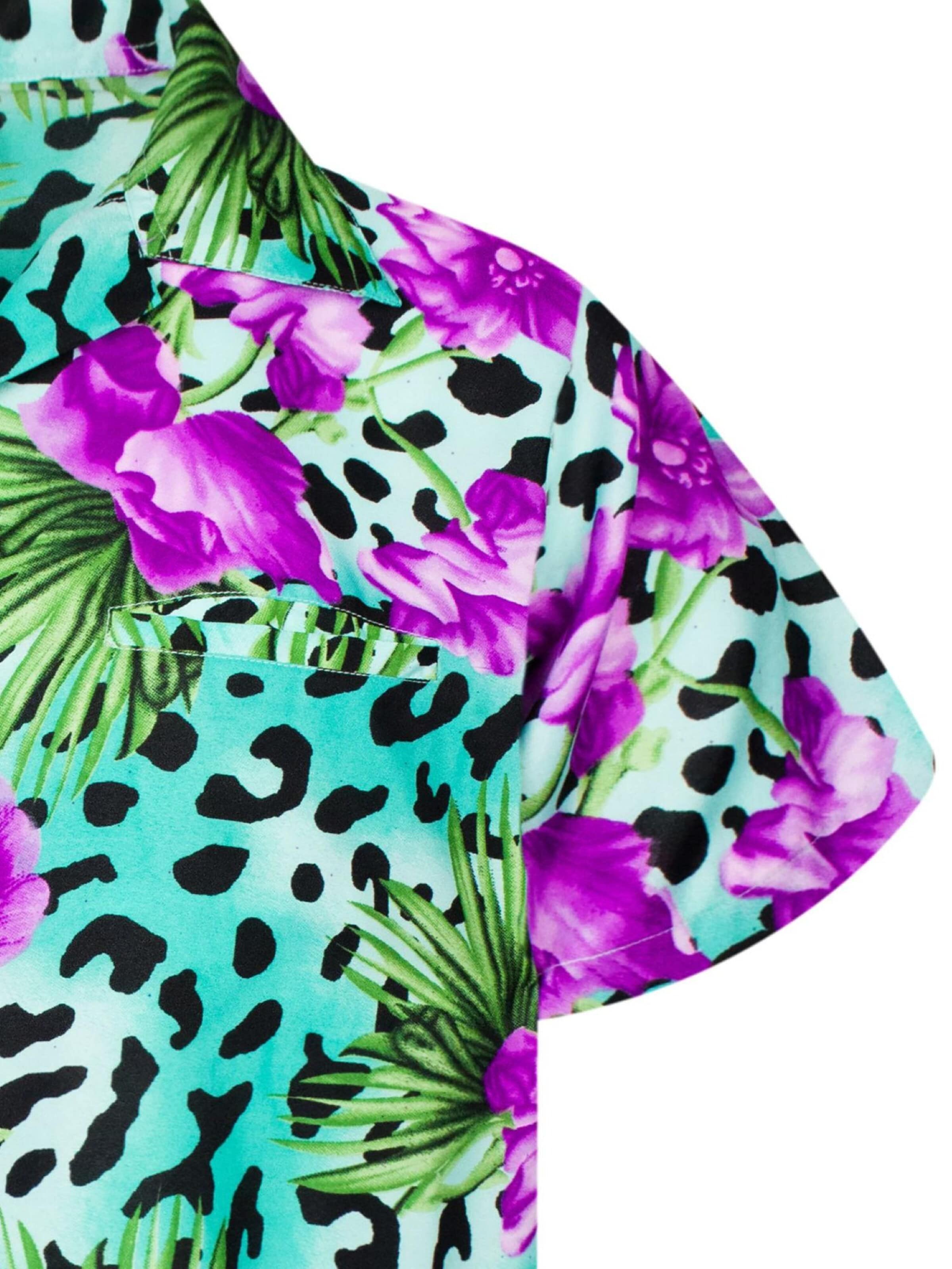 King Kameha Shirt 'Leopard Flowers'‌‌‌‌‌‌‌‌ in Blau