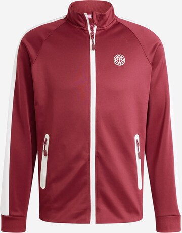 BIDI BADU Athletic Zip-Up Hoodie 'Protected Leafs' in Red: front