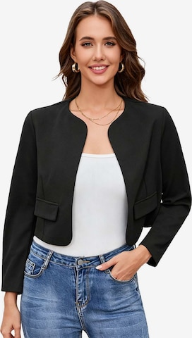 KoJooin Marynarka 'Damen Kurzjacke ohne Kragen mit langen Ärmeln und abgerundetem Saum Lässiger, vielseitiger Cardigan' w kolorze czarny: przód