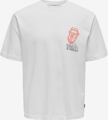 Only & Sons - Camiseta 'ROLLING STONES' en blanco: frente