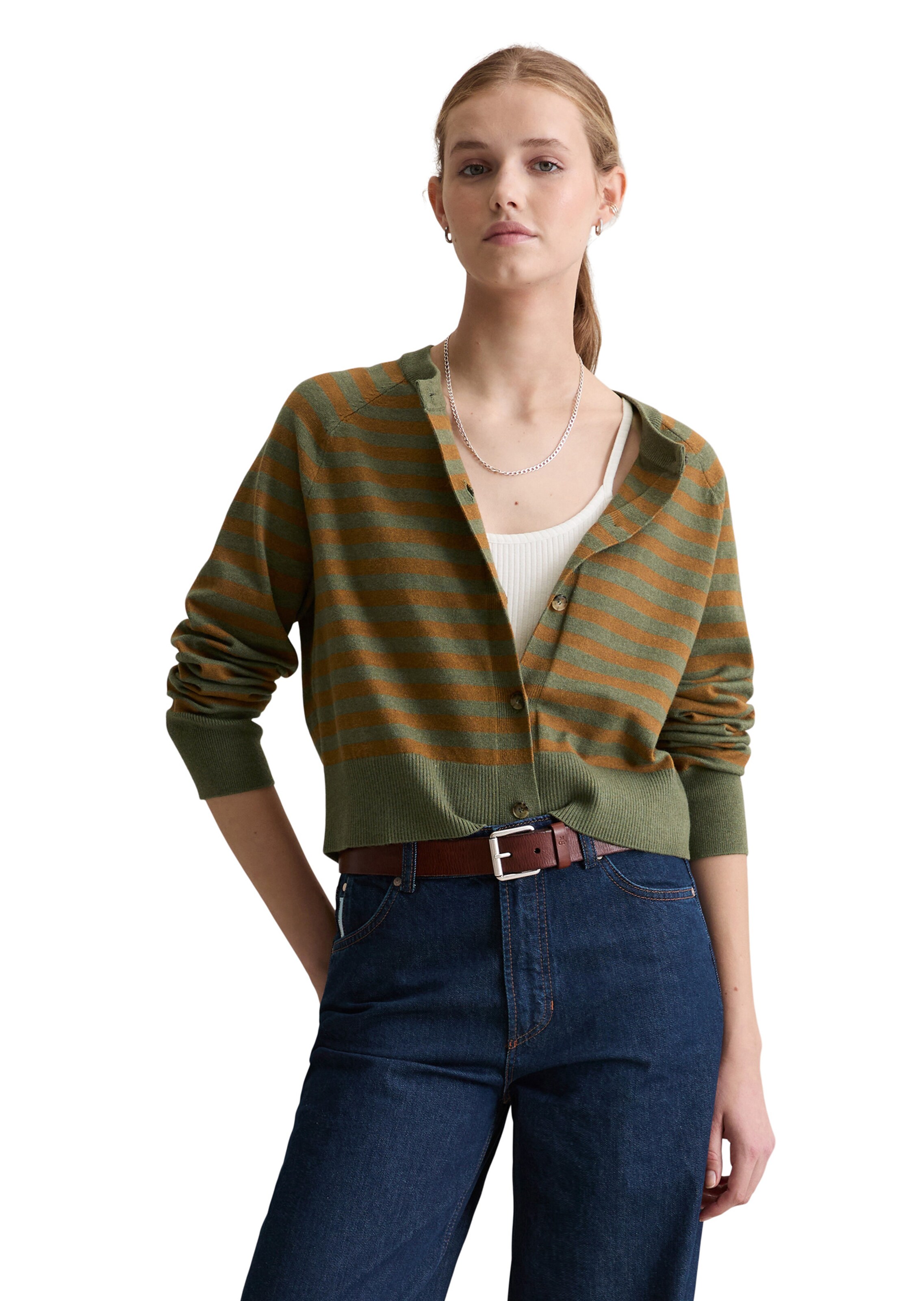 Marc O'Polo DENIM Gebreid vest in Groen: voorkant