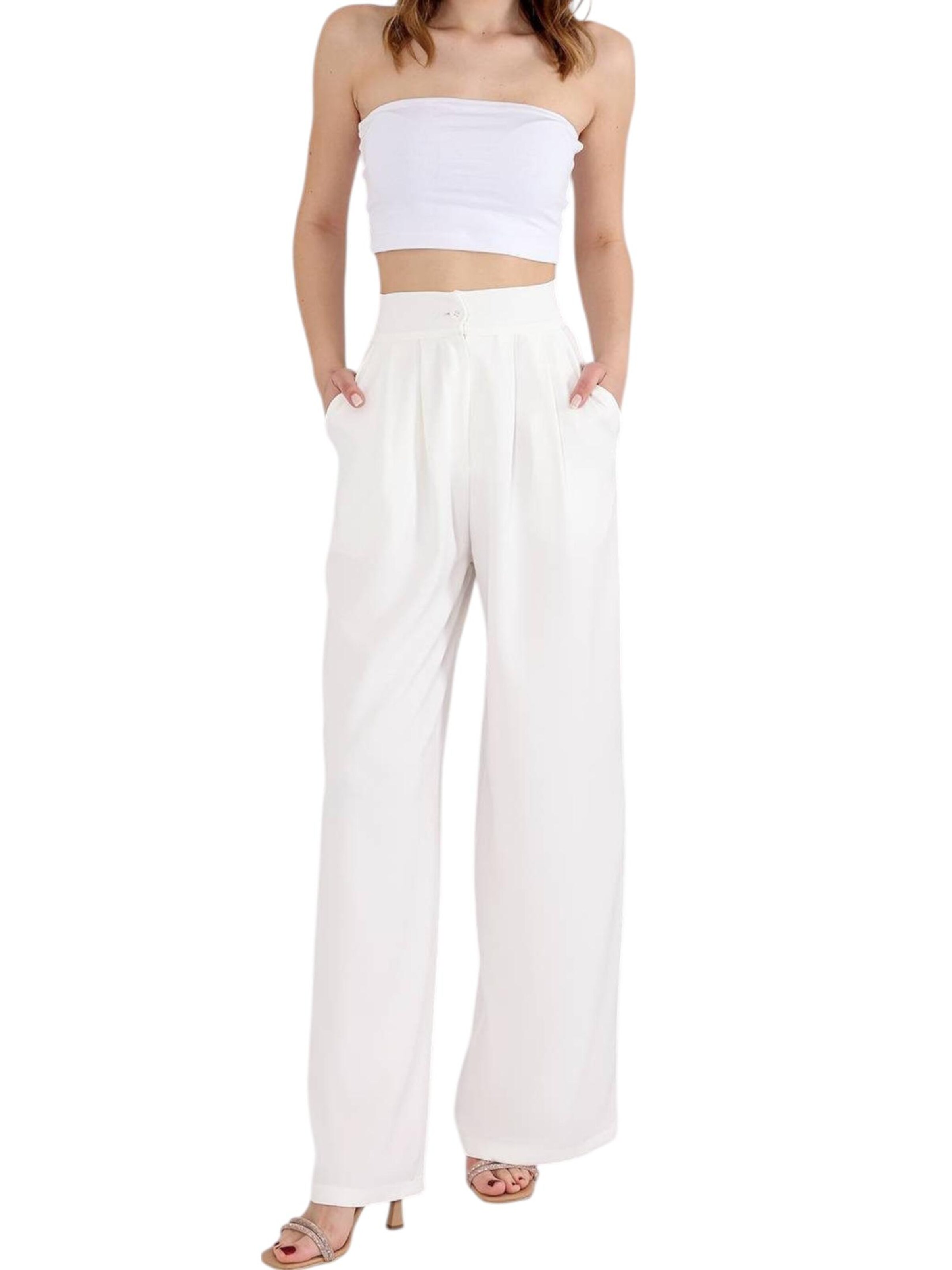 fashionshowcase Wide leg Bandplooibroek 'ALYA' in Wit