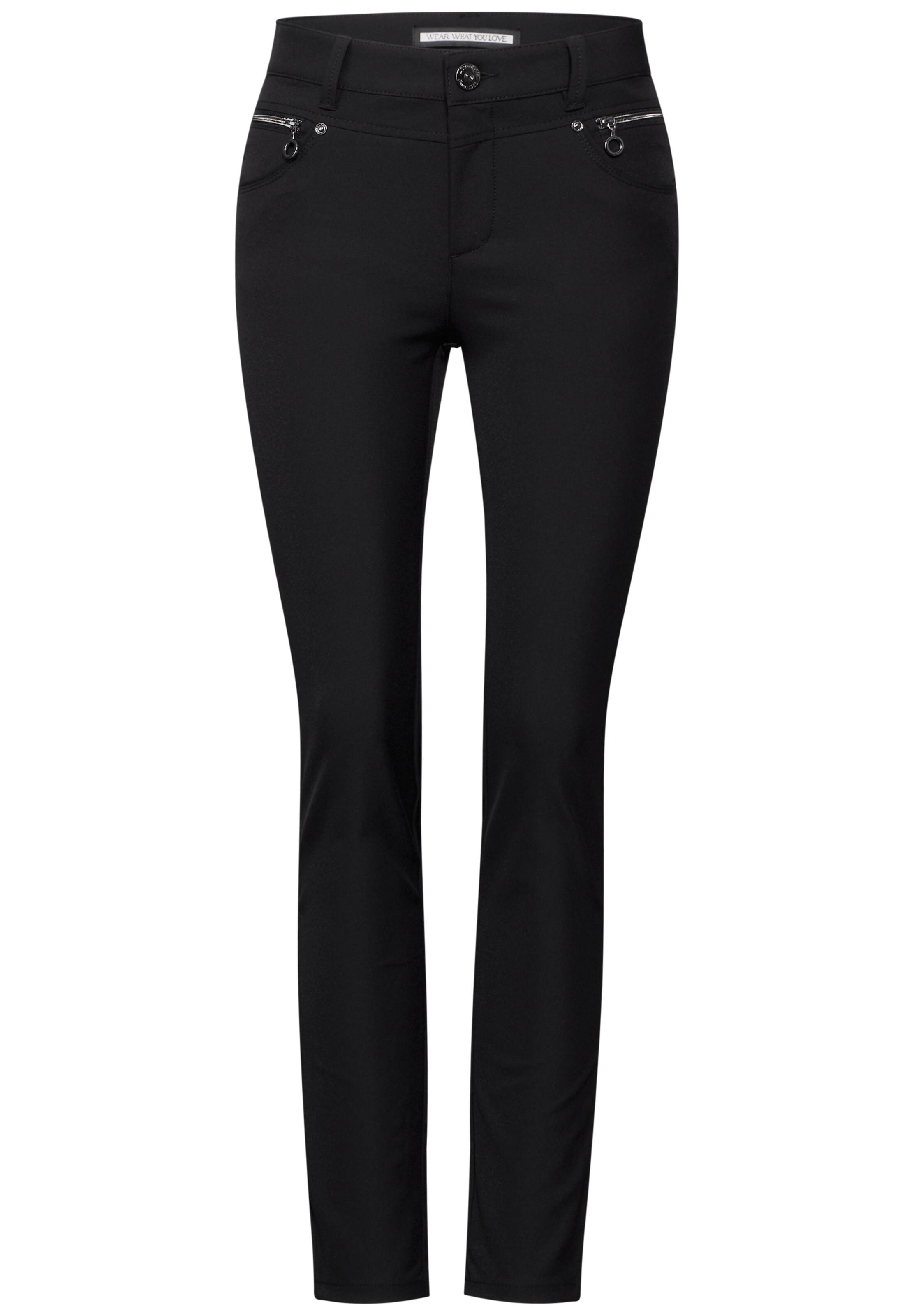 STREET ONE Slim fit Trousers 'York' in Black: front