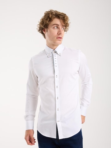 Slim fit Camicia 'Roma Iconic Satin Man Shirt Grey' di 7Camicie in bianco