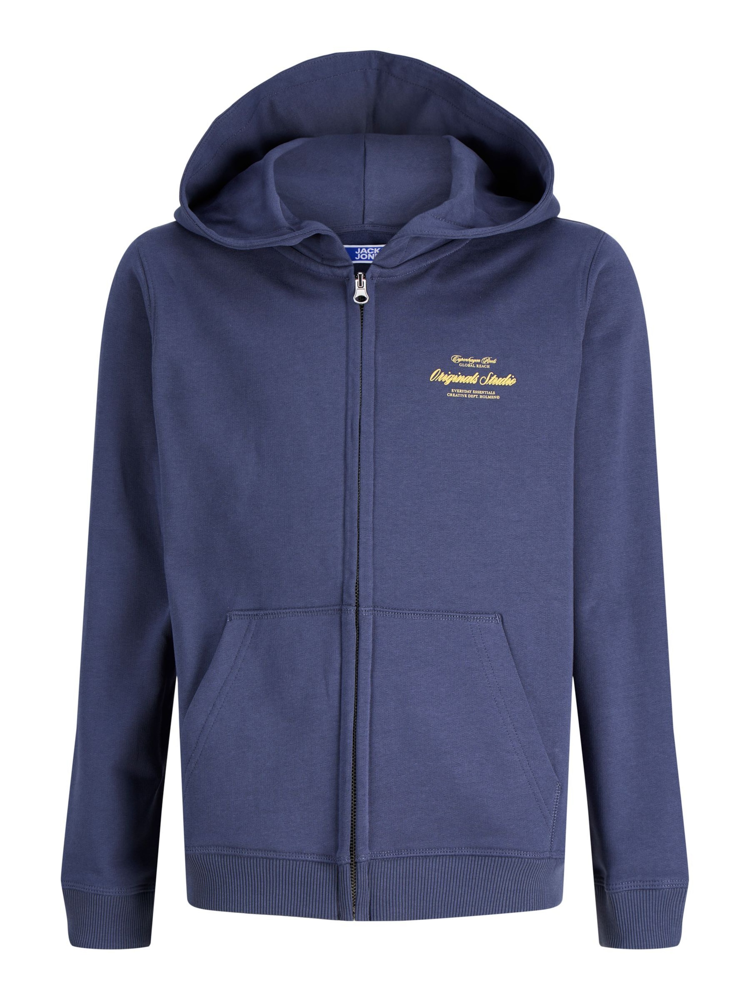 Jack & Jones Junior Sweatvest 'JORNORREBRO TYPO' in Blauw: voorkant