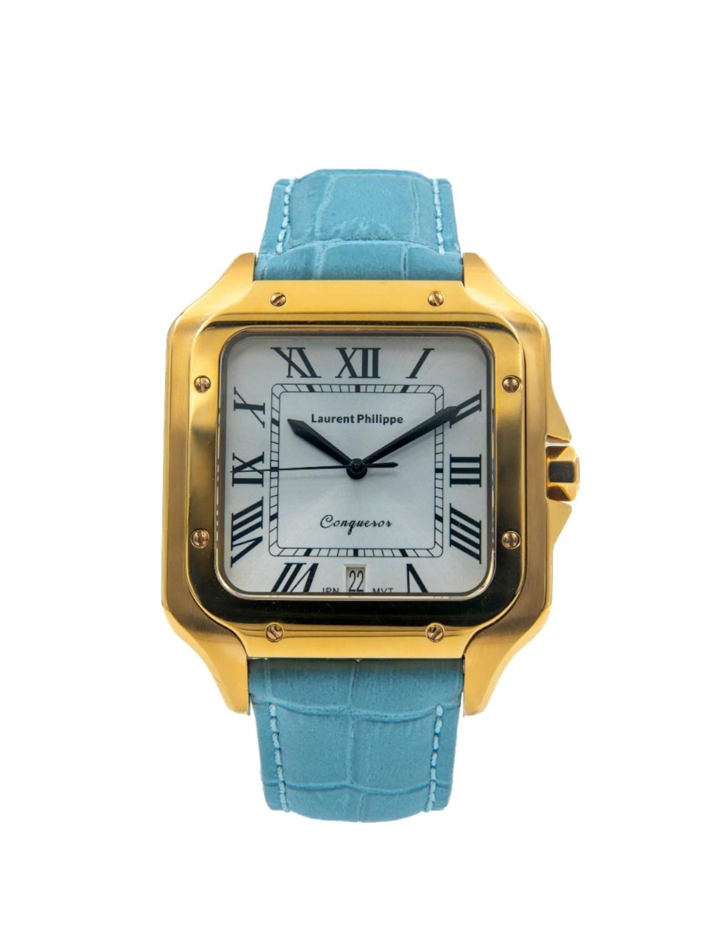 Laurent Philippe - Reloj analógico 'Conqueror The Golden Empress – Icy Petal' en azul: frente
