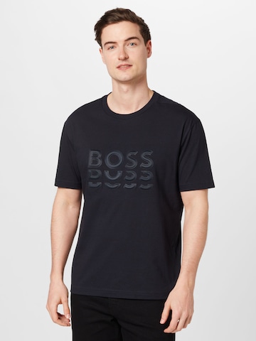 Tricou de la BOSS Green pe albastru: față