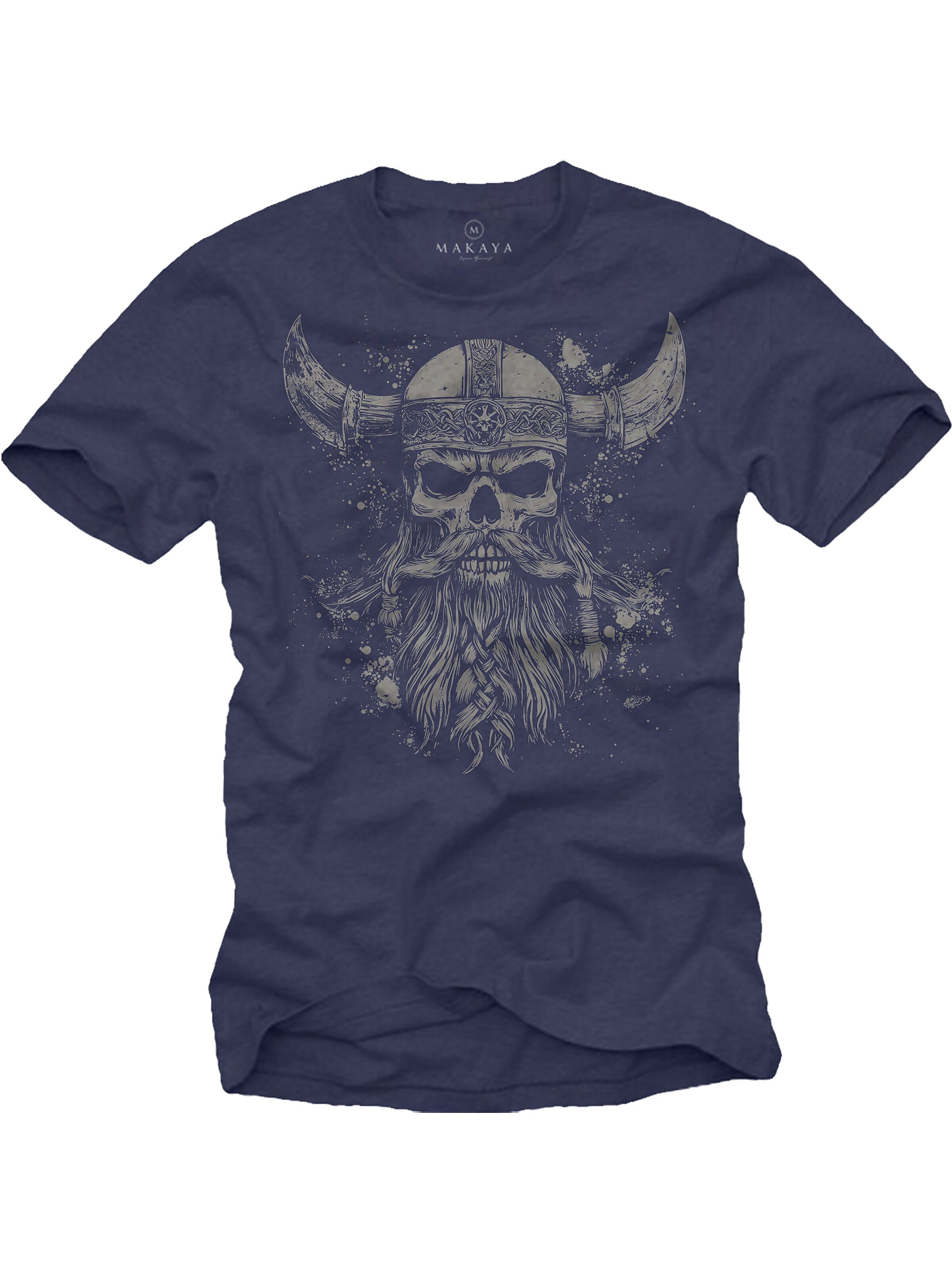 MAKAYA Shirt 'Viking Skull' in Blue: front