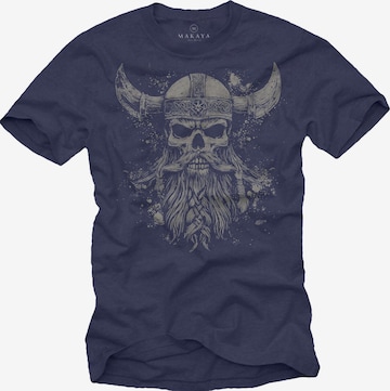 MAKAYA Shirt 'Viking Skull' in Blue: front