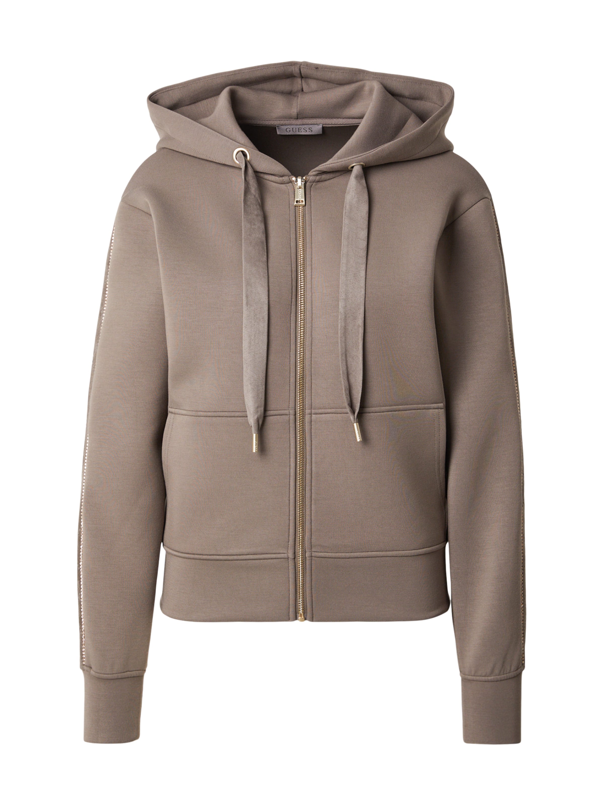 GUESS - Sudadera con cremallera en marrón: frente